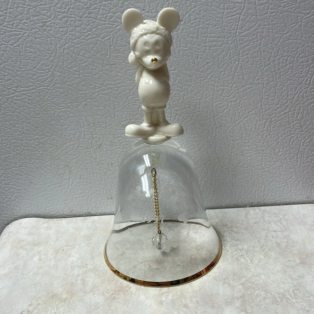 Disney Mickey Mouse Santa Lenox Porceline Glass Bell Figurine 1997 Christmas